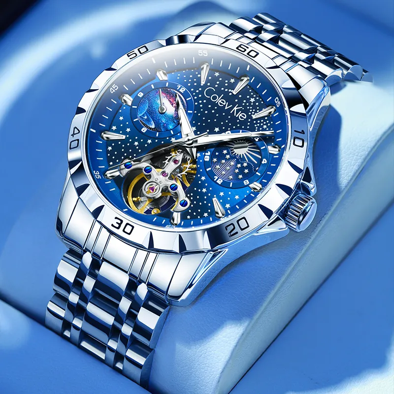 Colev Kie Automatic Mechanical Movement Steel Strap Men's Watches Black Dial-8