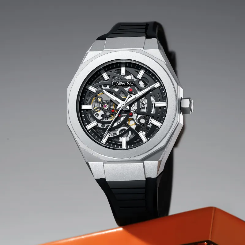 Colev Kie Automatic Mechanical Movement Silicone Strap Watch Men's Watches Cut Out Dial-1