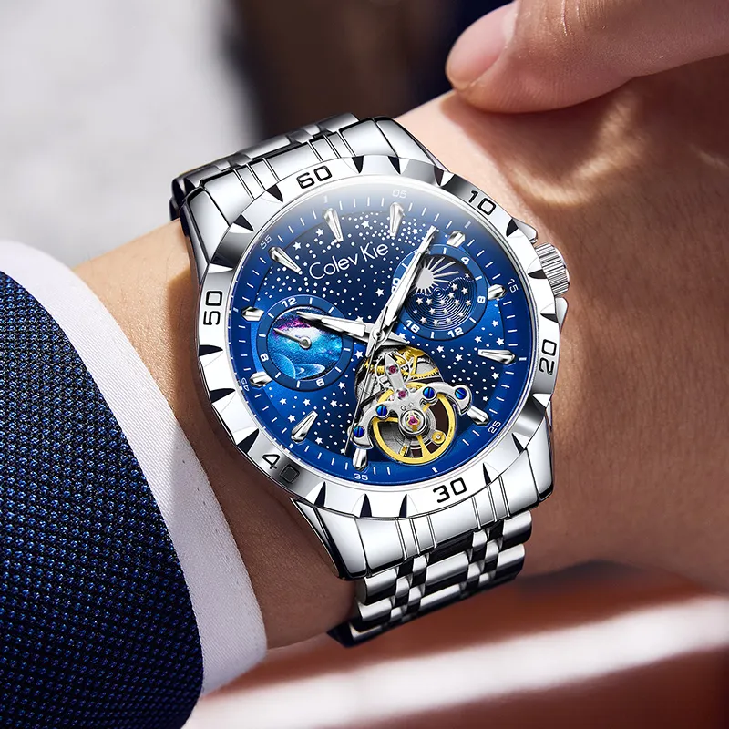 Colev Kie Automatic Mechanical Movement Steel Strap Men's Watches Black Dial-9