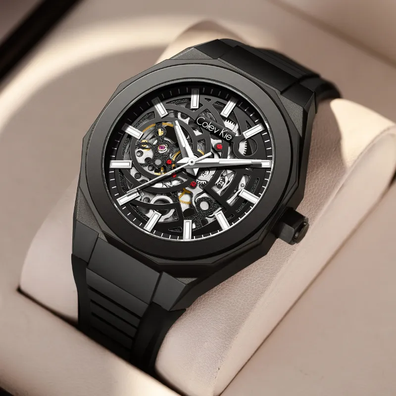 Colev Kie Automatic Mechanical Movement Silicone Strap Watch Men's Watches Cut Out Dial-6