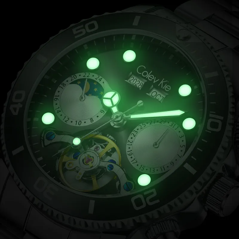 Colev Kie Automatic Mechanical Movement Steel Strap Men's Watches Green Dial-5