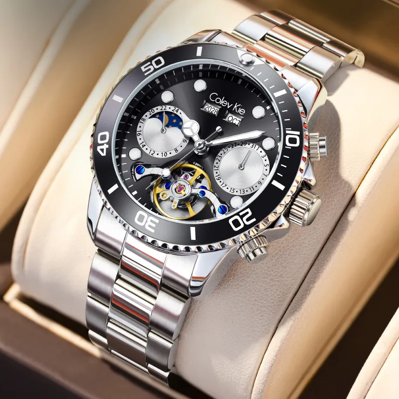 Colev Kie Automatic Mechanical Movement Steel Strap Men's Watches Green Dial-8