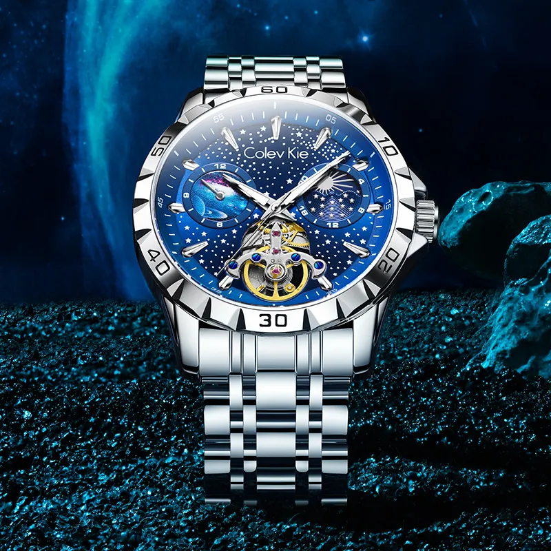 Colev Kie Automatic Mechanical Movement Steel Strap Men's Watches Black Dial-11