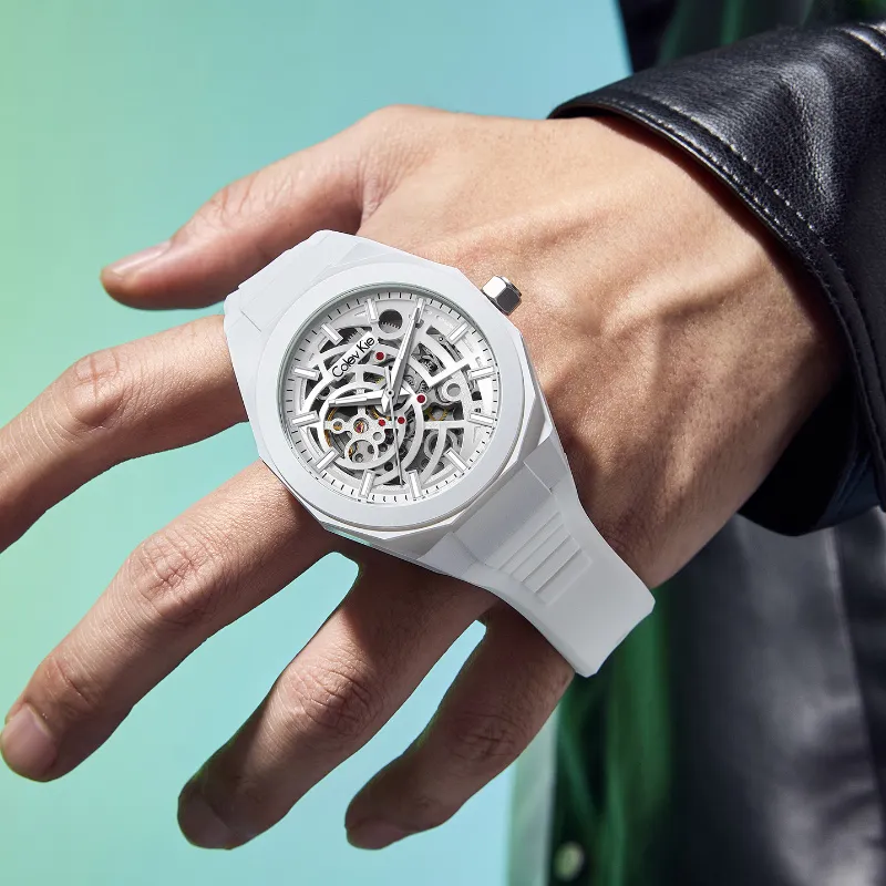 Colev Kie Automatic Mechanical Movement Silicone Strap Watch Men's Watches Cut Out Dial-9