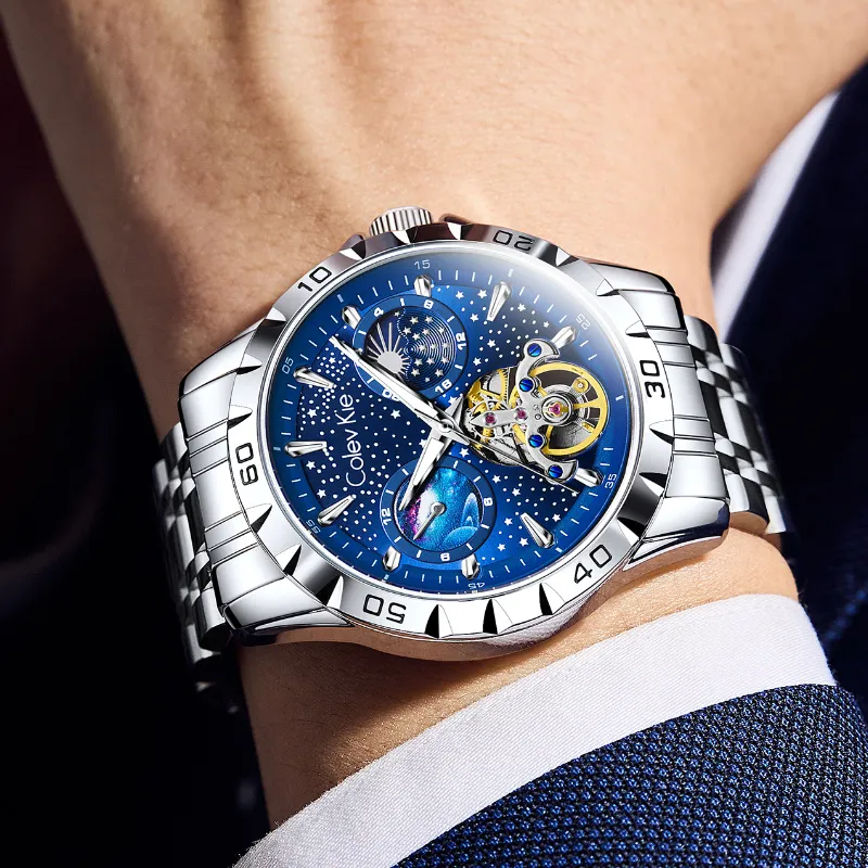 Colev Kie Automatic Mechanical Movement Steel Strap Men's Watches Black Dial-10