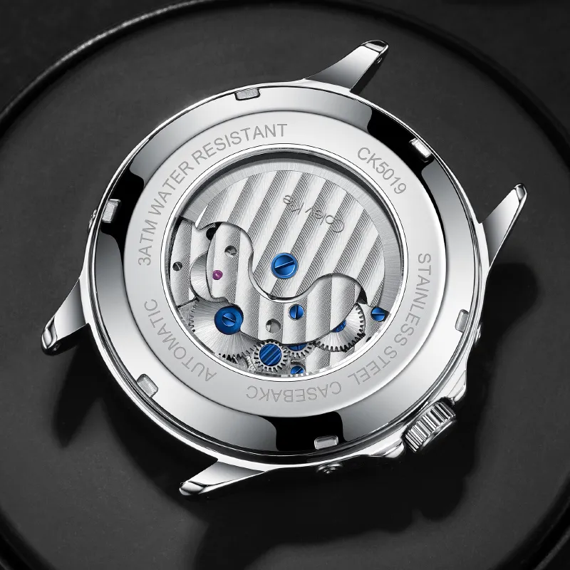 Colev Kie Automatic Mechanical Movement Genuine Leather Strap Men's Watches White Dial-13