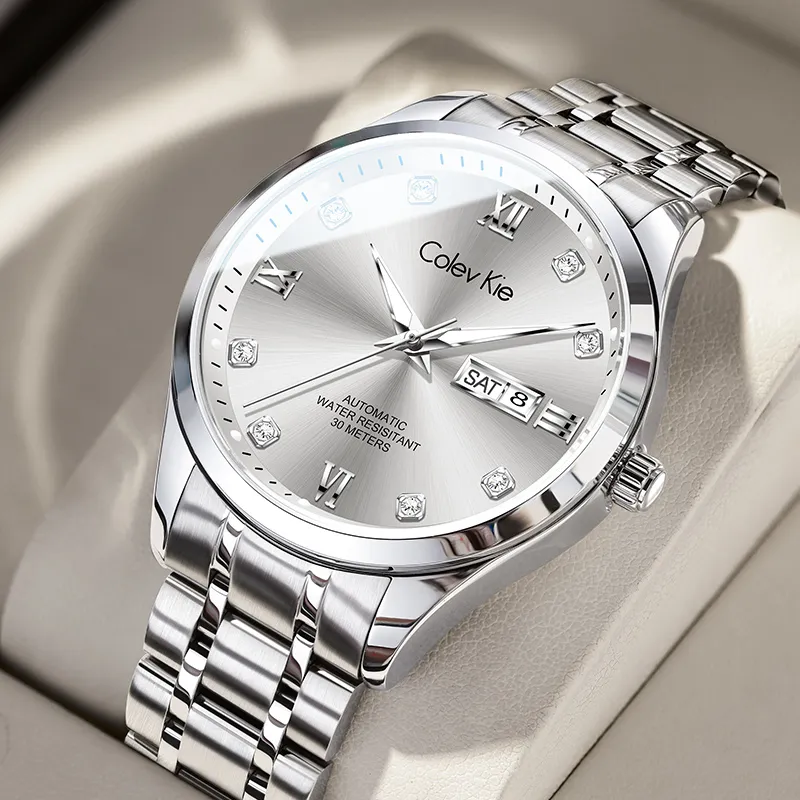 Colev Kie Automatic Mechanical Movement Steel Strap Men's Watches Gray Dial-6