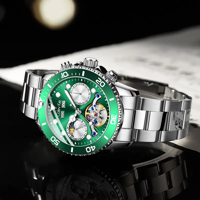 Colev Kie Automatic Mechanical Movement Steel Strap Men's Watches Green Dial-4