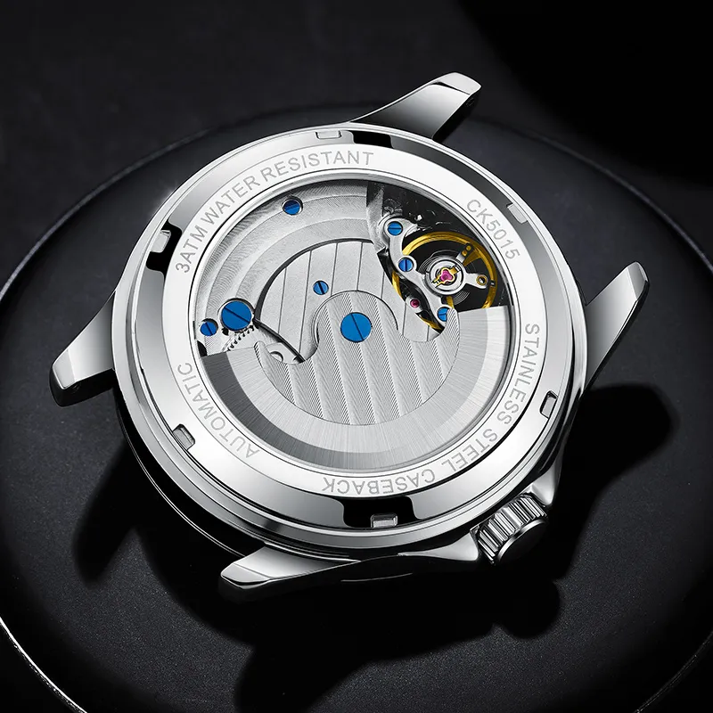Colev Kie Automatic Mechanical Movement Genuine Leather Strap Watch Men Black Dial-5