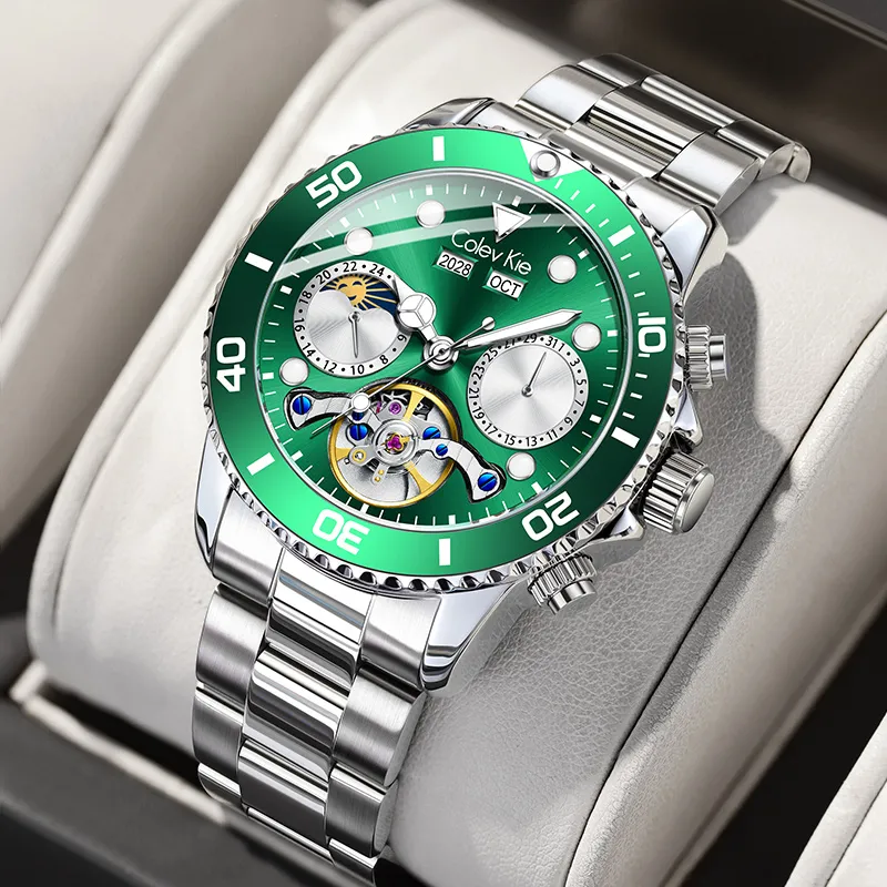 Colev Kie Automatic Mechanical Movement Steel Strap Men's Watches Green Dial-1