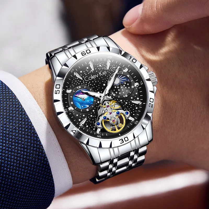 Colev Kie Automatic Mechanical Movement Steel Strap Men's Watches Black Dial-2