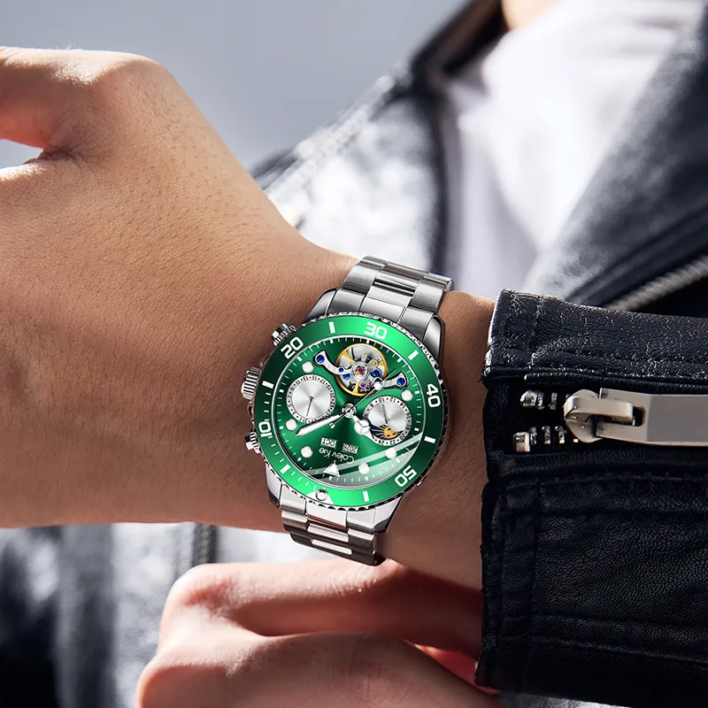 Colev Kie Automatic Mechanical Movement Steel Strap Men's Watches Green Dial-3