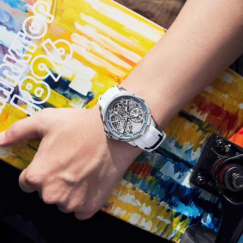 Colev Kie Automatic Mechanical Movement Rubber Strap Watch Men's Watches Silver Dial-1