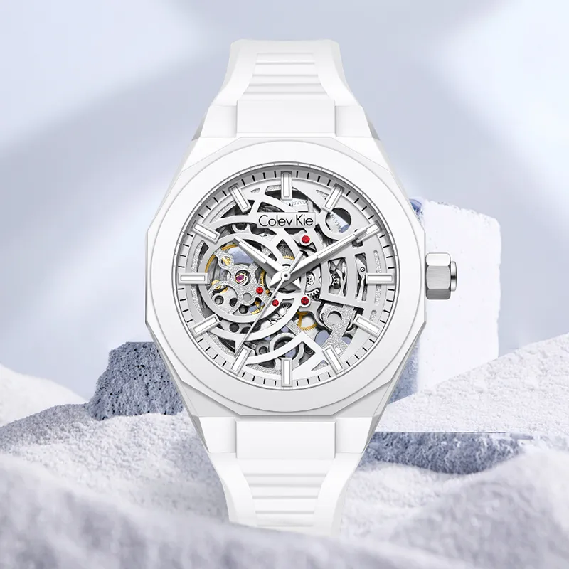 Colev Kie Automatic Mechanical Movement Silicone Strap Watch Men's Watches Cut Out Dial-8