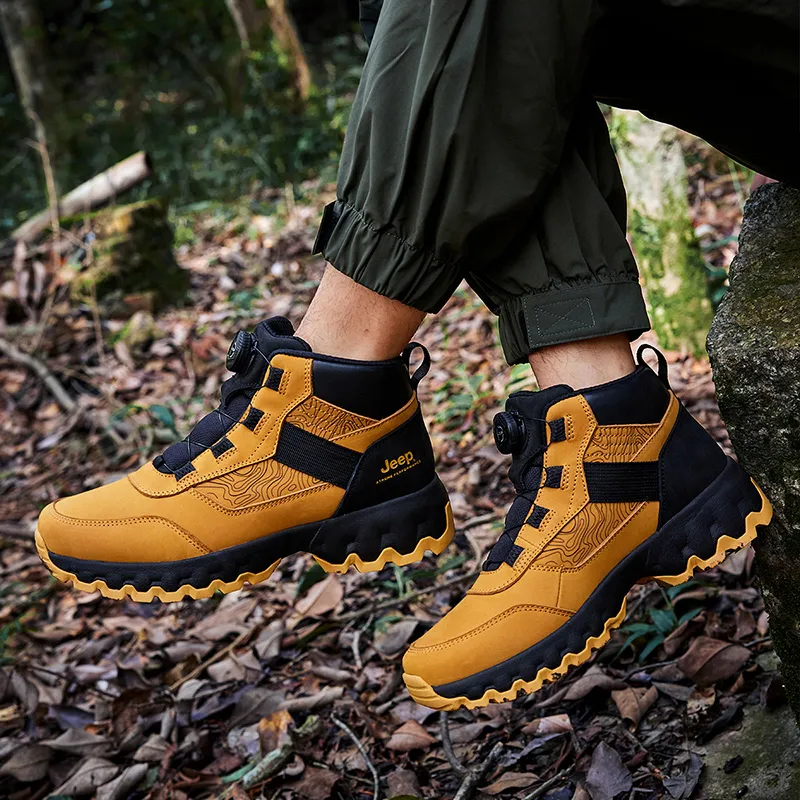 Jeep Breathable Warm Water Resistant Wear Resistant Cushioning Outdoor Boots Men's Black Yellow-7