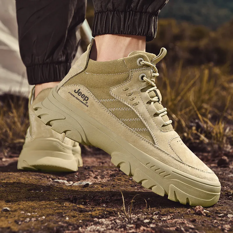 Jeep Breathable Wear Resistant Cushioning Ankle Length Outdoor Boots Men's Sand-5