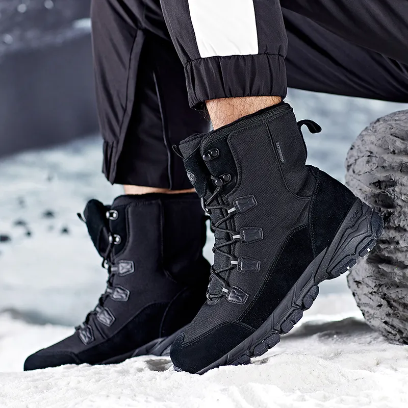 Jeep Warm Water Resistant Wear Resistant Cushioning Height Increasing Slip Resistant Knee High Snow Boots Men's Black-5