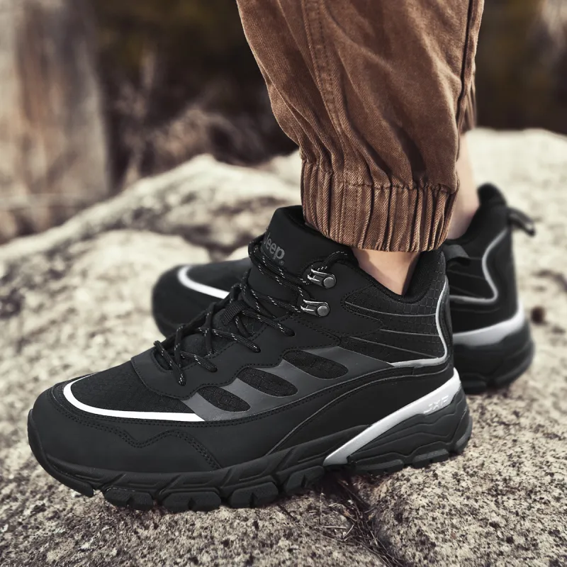 Jeep Cushioning Anti Slip Wear Resistant Lightweight Warm Rebound Mid Top Outdoor Hiking Hiking Shoes Men's Black-6