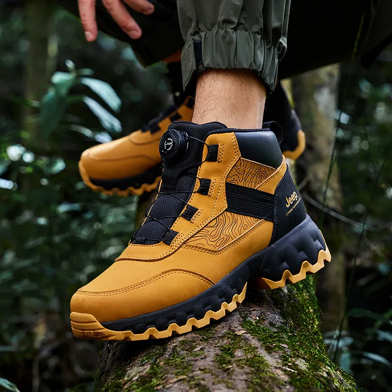 Jeep Breathable Warm Water Resistant Wear Resistant Cushioning Outdoor Boots Men's Black Yellow-6