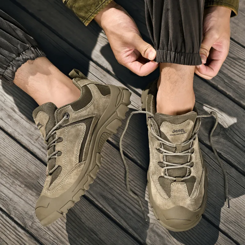 Jeep Cushioning Anti Slip Wear Resistant Lightweight Warm Coverage Low Top Outdoor Shoes Men's Camel-4