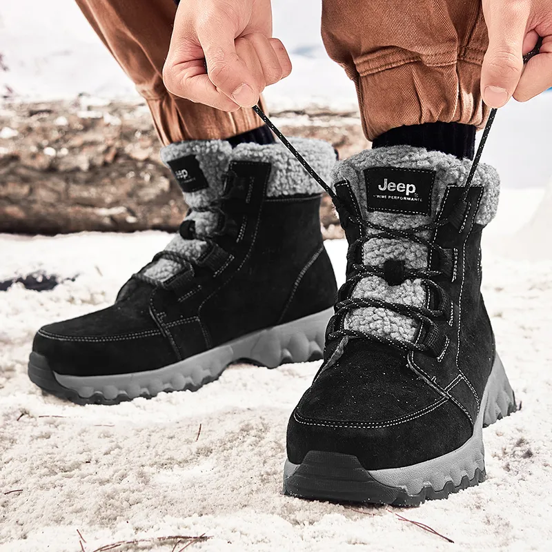 Jeep Warm Wear Resistant Cushioning Height Increasing Slip Resistant Coverage Short Outdoor Snow Boots Men's Black Gray-6