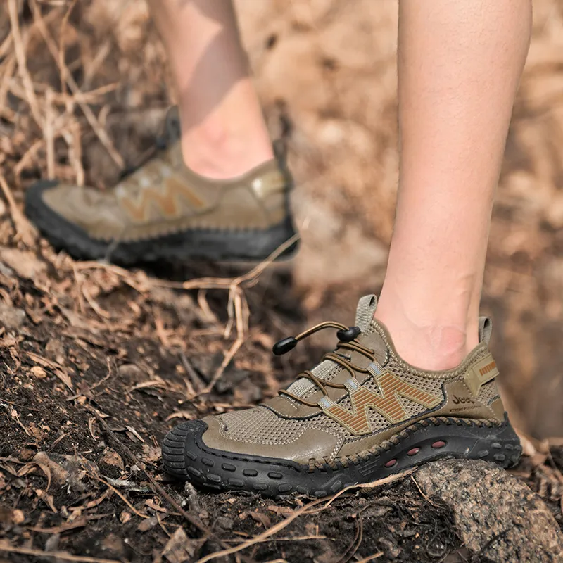 Jeep Cushioning Rebound Wear Resistant Lightweight Breathable Slip Resistant Low Top Hiking Trekking Shoes Men's Khaki-6