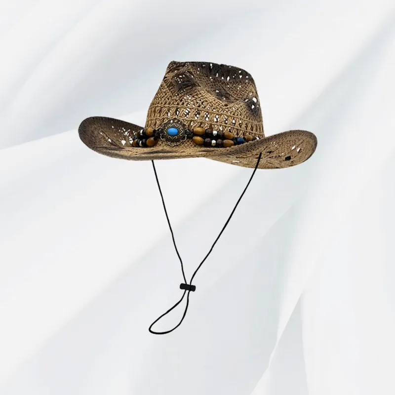 IOTS American Vintage Minimalist Versatile Straw Woven Sun Hat Bucket Hat Unisex-1