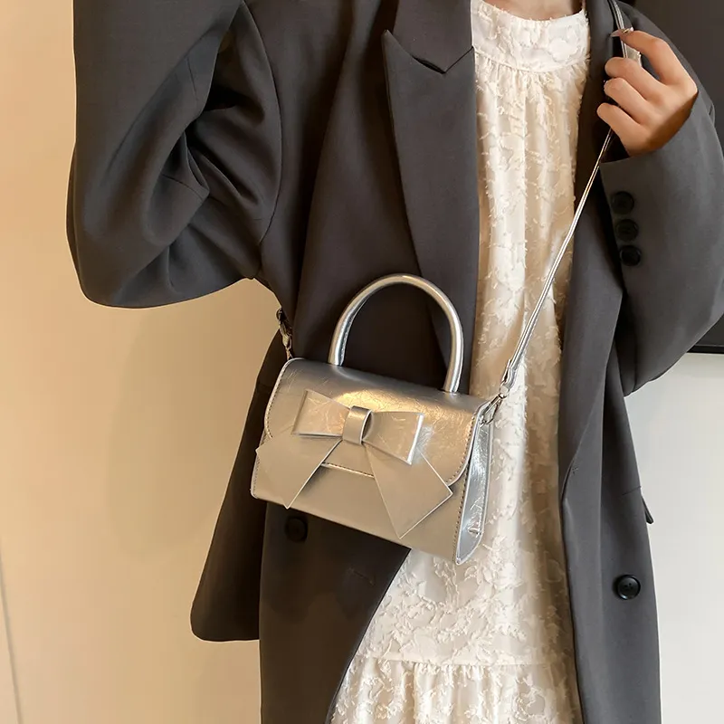 NX DOUGHNUT PU Small Square Bag, Shoulder Bag, Crossbody Bag, Handbag Women's White/Black/Silver-7