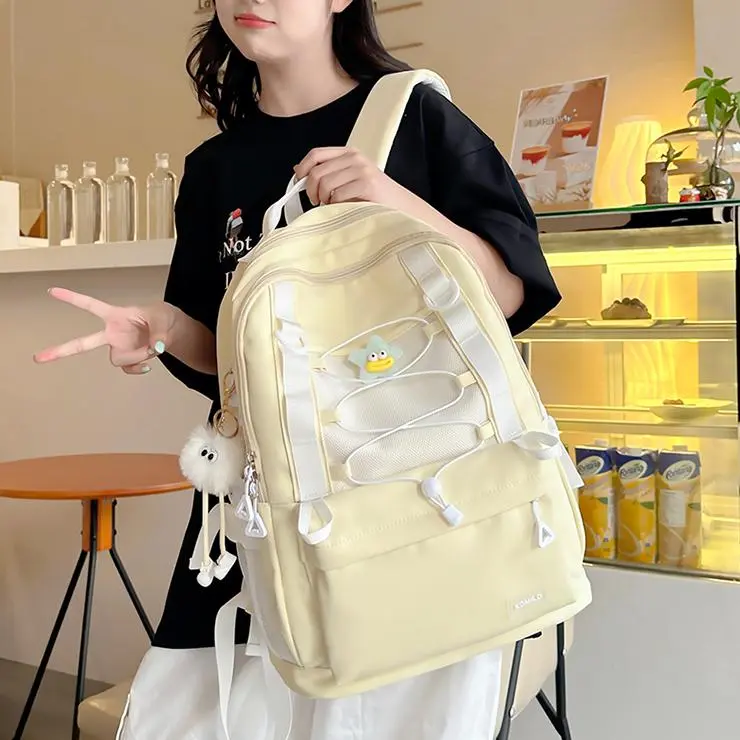 NX DOUGHNUT Nylon Fabric Backpack Women's Black/Pink/Yellow/Light Green/Light Blue-10