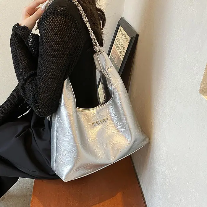 NX DOUGHNUT PU Shoulder Bag Women's White/Black/Silver-18