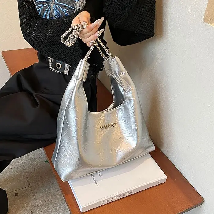NX DOUGHNUT PU Shoulder Bag Women's White/Black/Silver-19