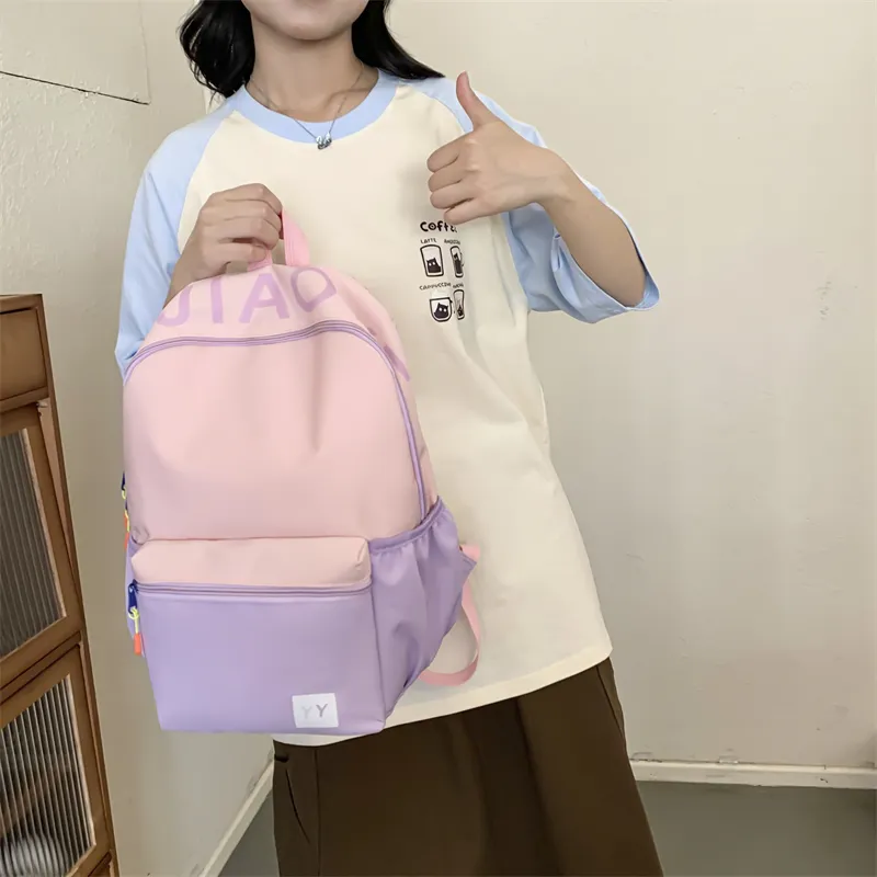 NX DOUGHNUT Nylon Fabric Backpack Unisex Pink Purple/Pink Green/Green Yellow/Blue Yellow-5