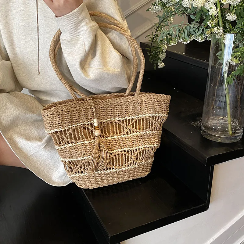 NX DOUGHNUT Straw Woven Shoulder Bag Women's Multicolor-5