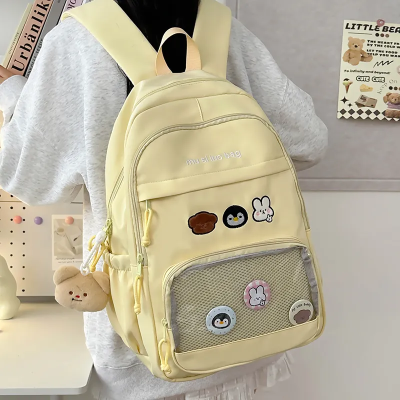 NX DOUGHNUT Nylon Fabric Backpack Unisex White/Black/Yellow/Blue/Pink-11