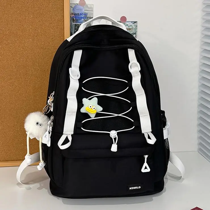 NX DOUGHNUT Nylon Fabric Backpack Women's Black/Pink/Yellow/Light Green/Light Blue-1
