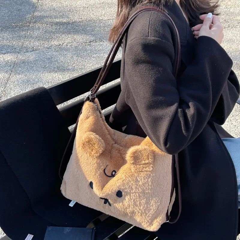NX DOUGHNUT Faux Fur Shoulder Bag Regular Women's Khaki-1