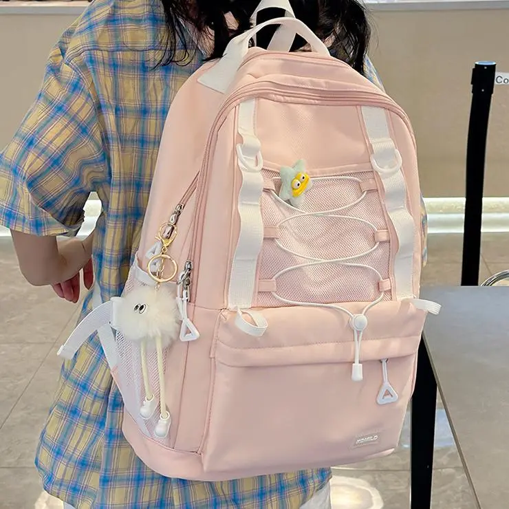 NX DOUGHNUT Nylon Fabric Backpack Women's Black/Pink/Yellow/Light Green/Light Blue-5