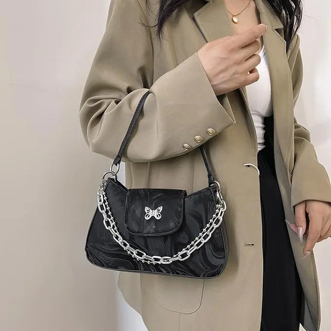 NX DOUGHNUT PU Shoulder Bag Regular Women's Black/White/Silver-33