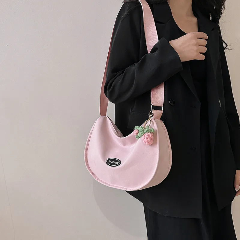 NX DOUGHNUT Canvas Bag, Crossbody Bag Women's Ecru With Charm/Black With Charm/Pink With Charm-7