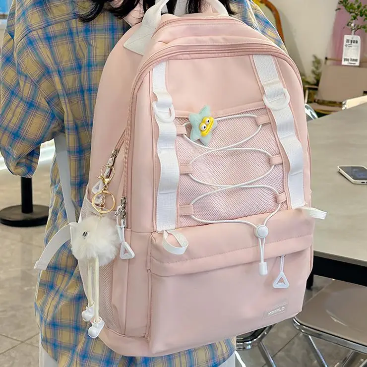 NX DOUGHNUT Nylon Fabric Backpack Women's Black/Pink/Yellow/Light Green/Light Blue-7