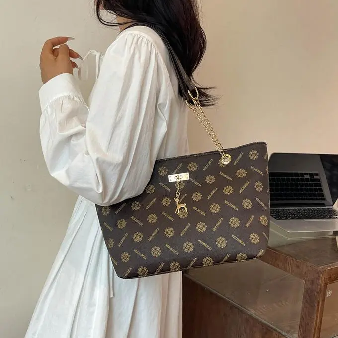 NX DOUGHNUT PU Shoulder Bag Regular Women's White/Dark Brown/Yellow Brown-20