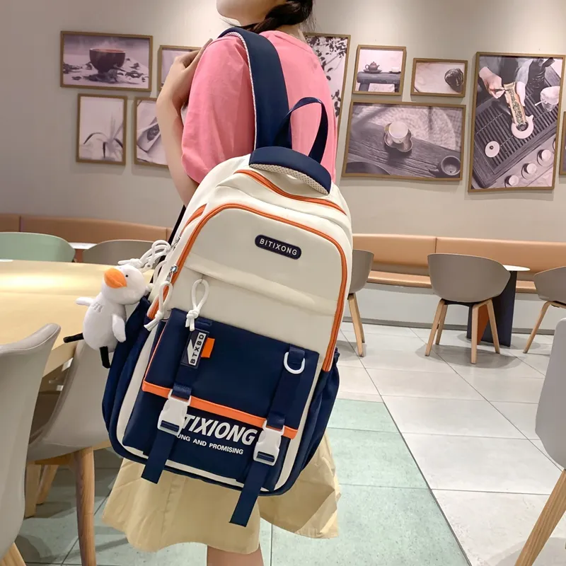 NX DOUGHNUT Nylon Fabric Backpack Unisex Black/Purple/Khaki/Blue-7