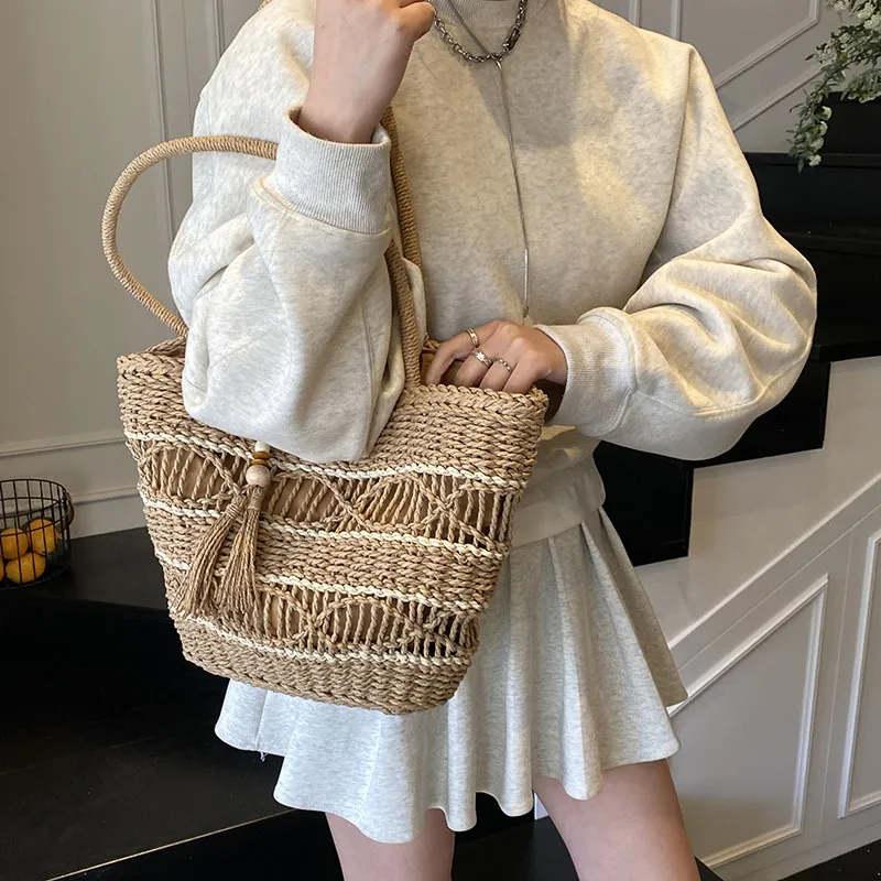 NX DOUGHNUT Straw Woven Shoulder Bag Women's Multicolor-7