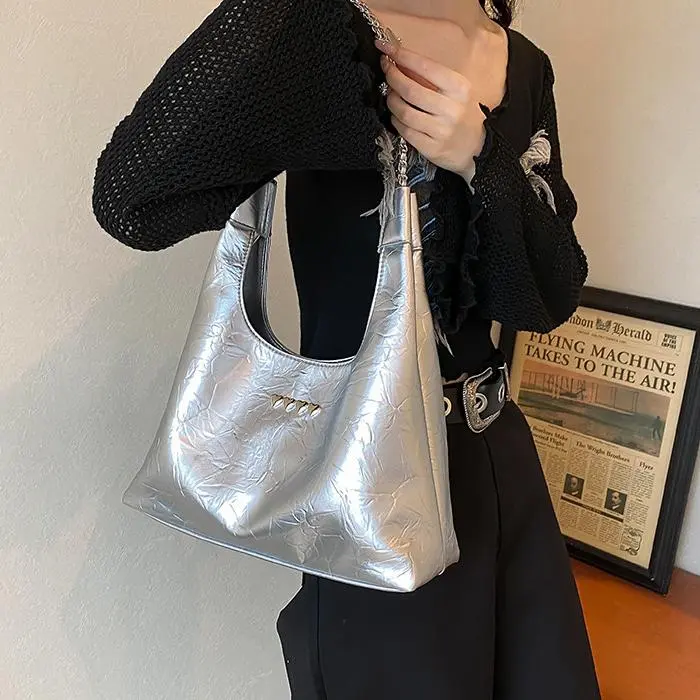 NX DOUGHNUT PU Shoulder Bag Women's White/Black/Silver-4