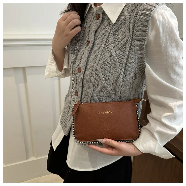 NX DOUGHNUT PU Japanese Style Minimalist Bead Chain Small Square Bag Crossbody Bag Regular Women's Multicolor-13