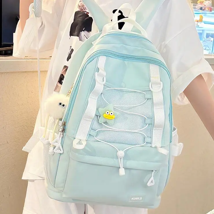 NX DOUGHNUT Nylon Fabric Backpack Women's Black/Pink/Yellow/Light Green/Light Blue-21