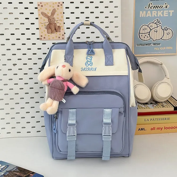 NX DOUGHNUT Nylon Korean Style Schooling Large Capacity Backpack Regular Unisex Multicolor-1