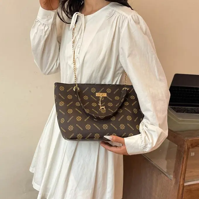 NX DOUGHNUT PU Shoulder Bag Regular Women's White/Dark Brown/Yellow Brown-21