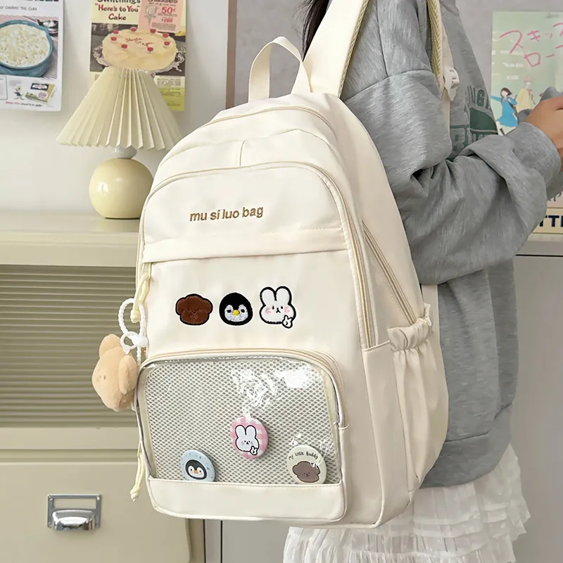 NX DOUGHNUT Nylon Fabric Backpack Unisex White/Black/Yellow/Blue/Pink-4