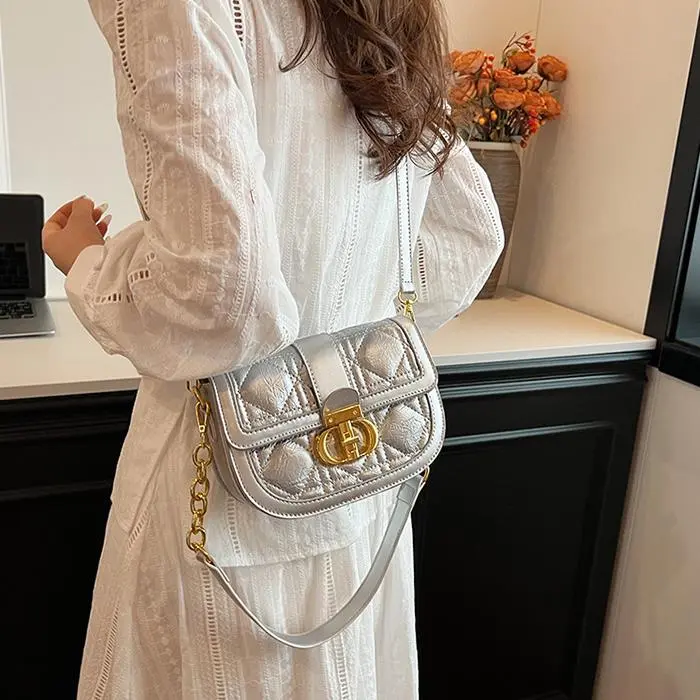 NX DOUGHNUT PU Shoulder Bag, Crossbody Bag Women's Ecru/Black/Silver-11